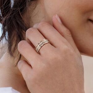 Rose gold double pave ring with dazling cz stones